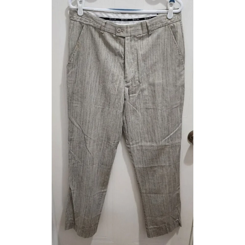 Stacy Adams Gray Linen‎ Blend Straight Leg Dress Pants Size 34W / 32